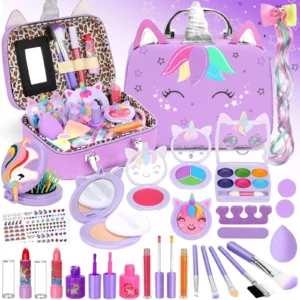 Sendida Kids Washable Makeup Set with Unicorn Case for Girl Christmas Birthday Gift Toy for 3-12