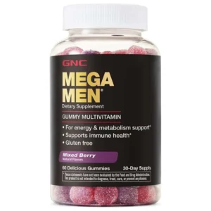 GNC Mega Men Gummy Multivitamin, Mixed Berry Flavor, 60 Gummies, 30-Day Supply for Health